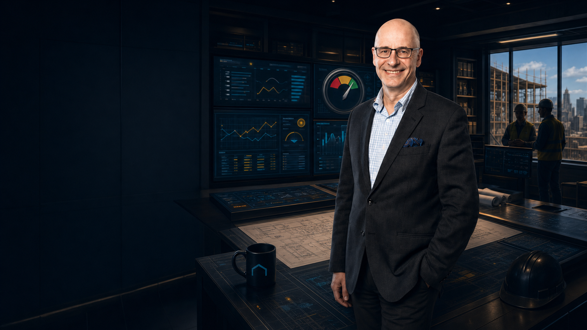 Andreas Becker in a business control room with performance dashboards